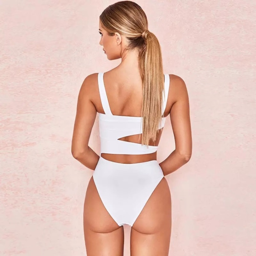 CLEARANCE White Sexy Strappy Cut Out 1 Pc Monokini Swimsuit - Picture 3 of 7